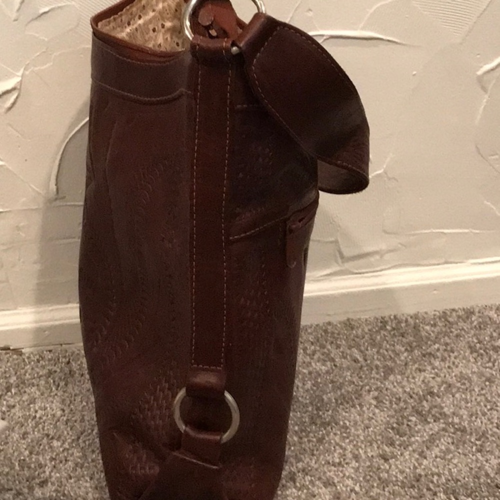 Brown Embossed Leather Shoulder Bag - Picture 5 of 10